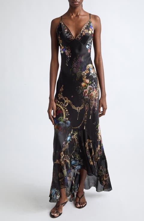 V-Neck Flounce Hem Slip Dress