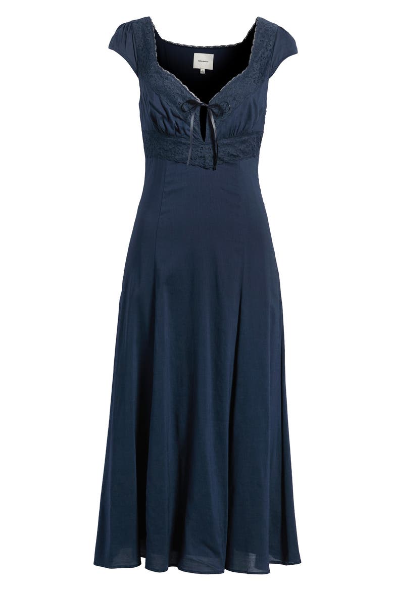 Azelie Lace Trim Midi Dress, Alternate, color, MIDNIGHT