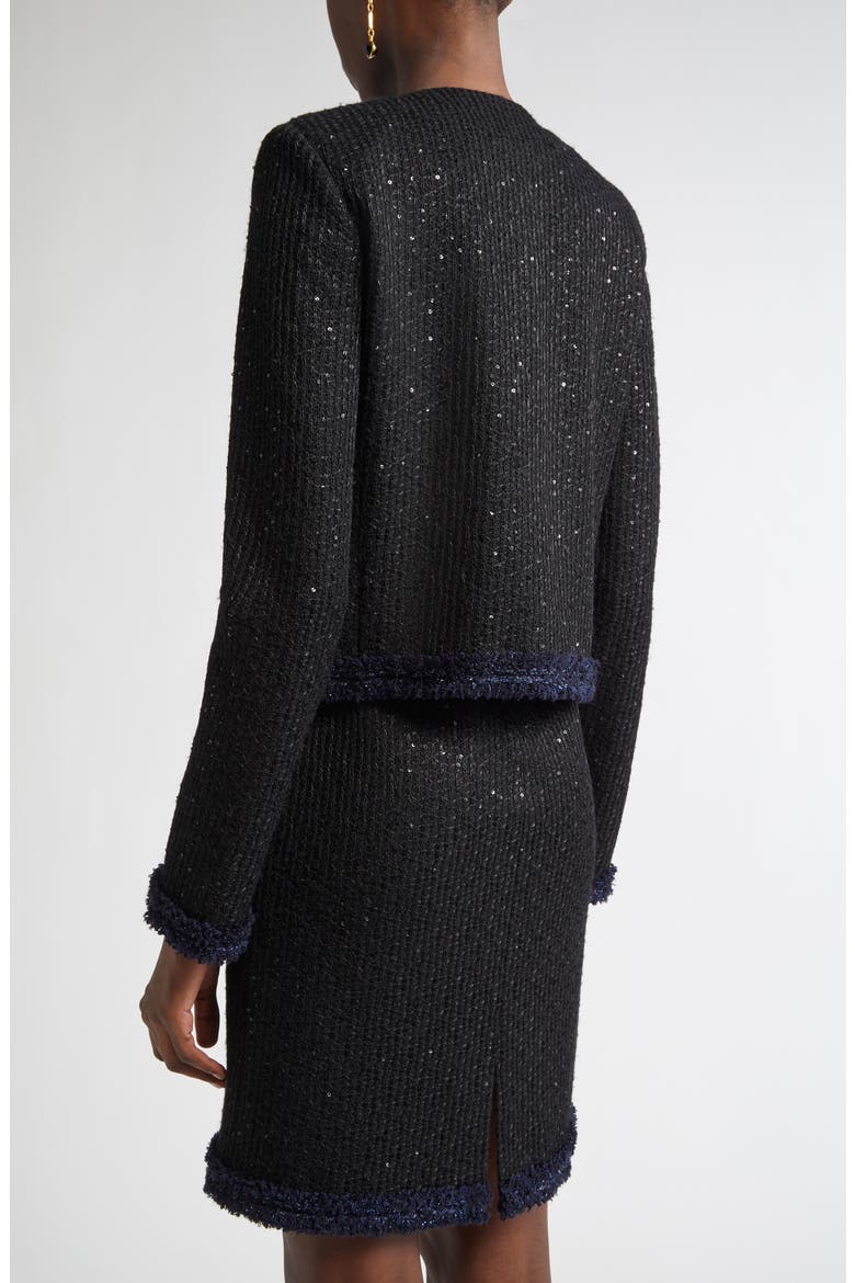 Sequin Tweed Knit Jacket, Alternate, color, BLACK/ NAVY