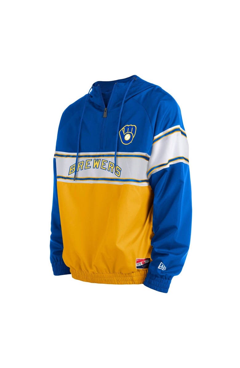 New Era Men's New Era Royal Milwaukee Brewers Ripstop Raglan Quarter-Zip Hoodie, Alternate, color, Light Blue