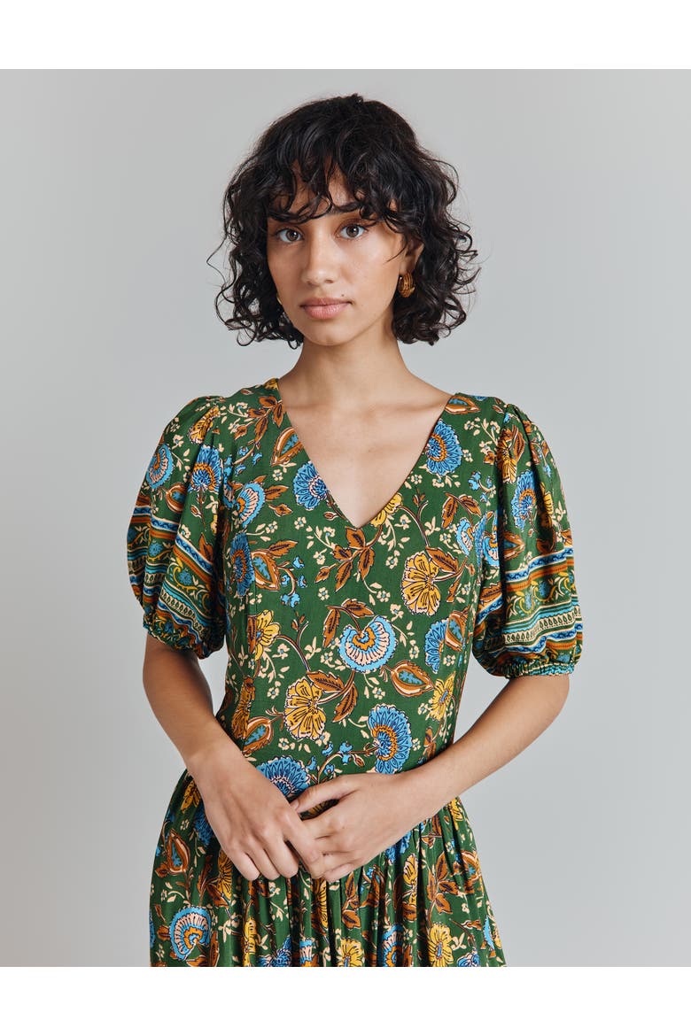 Christy Crepe Midi Tea Dress, Alternate, color, Green Floral