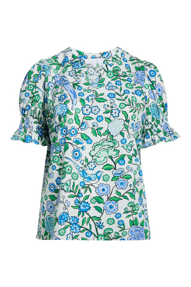 Merryn Floral Split Neck Cotton Top, Alternate, color, WHITE BLUE MULTI