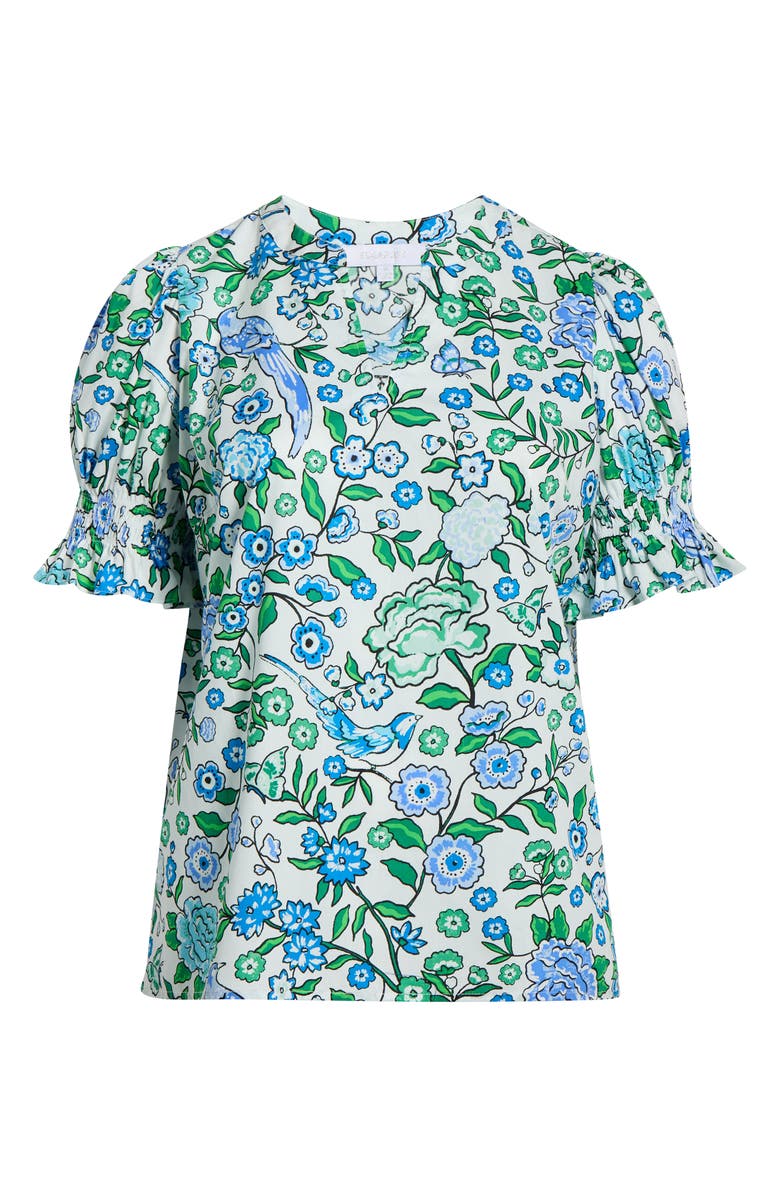 SUGARLIPS Merryn Floral Split Neck Cotton Top, Main, color, White Blue Multi