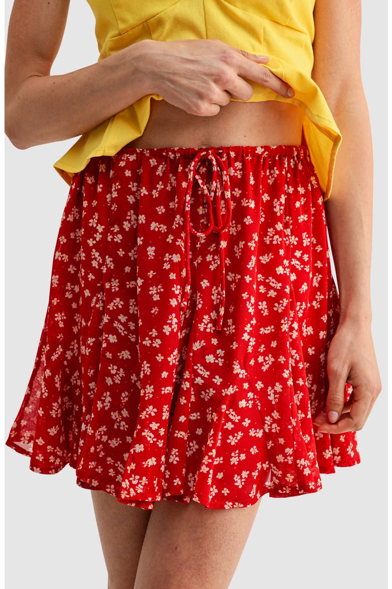 Flowy Print Pull-On Miniskirt, Alternate, color, RED DITSY