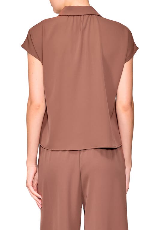Melloday Cap Sleeve Button-up Shirt In Brown