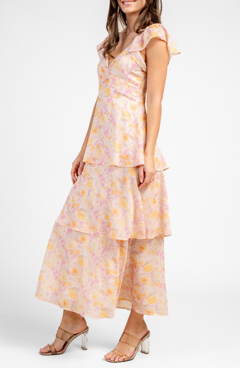 Beivy Floral Tiered Maxi Dress, Alternate, color, Yellow Floral