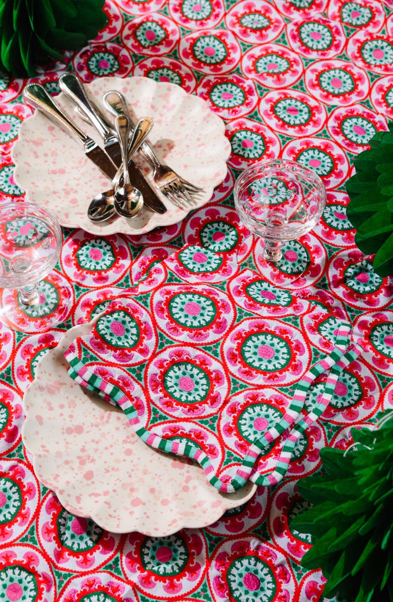 Furbish Suzani Tablecloth, Alternate, color, Pink, Red, Green