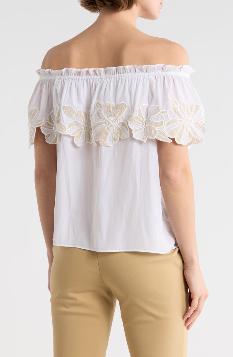 Ramy Brook Terri Embroidered Floral Ruffle Off the Shoulder Top, Alternate, color, Ivory