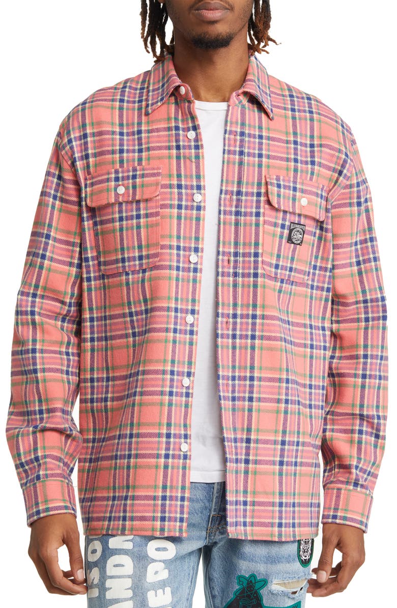 Billionaire Boys Club Prosper Plaid Flannel Button-Up Shirt, Main, color,
