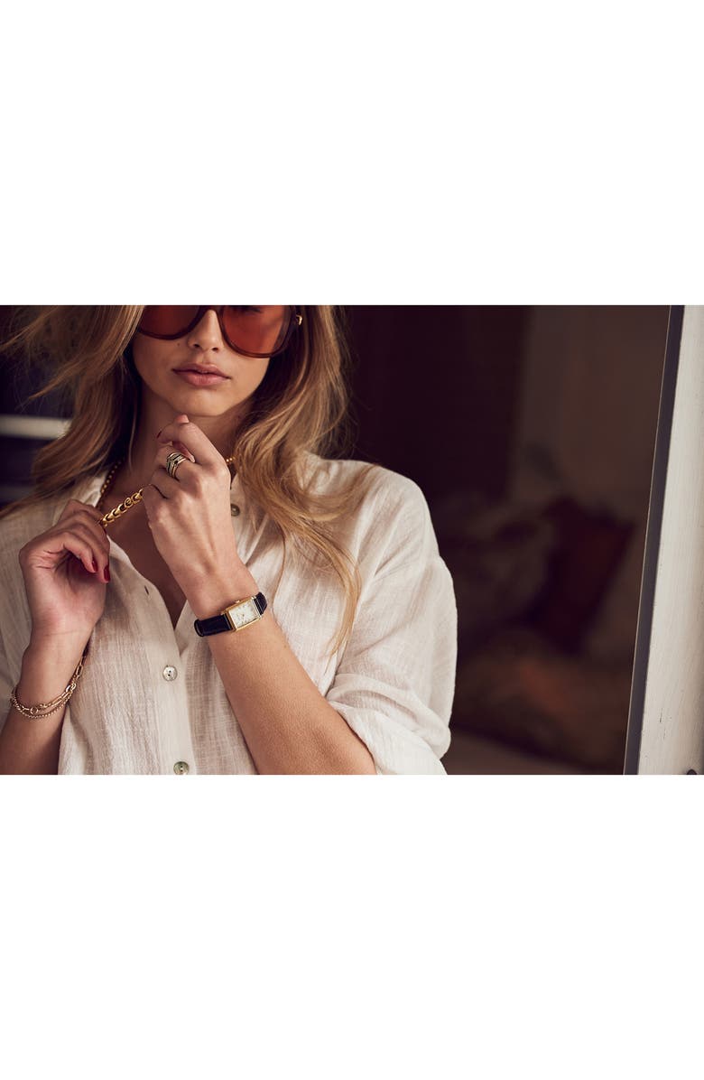 BULOVA Sutton Rectangular Leather Strap Watch, 21mm, Alternate, color, Gold-Tone