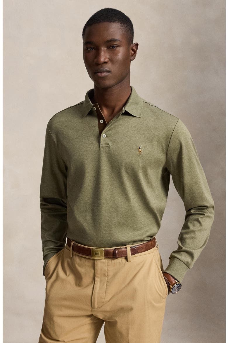 Pima Cotton Long Sleeve Polo, Alternate, color, GREEN HTR