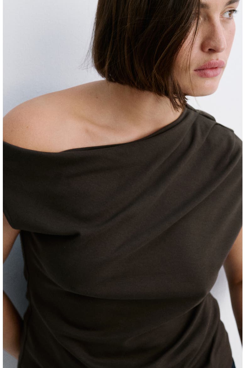 Ruched One-Shoulder Top, Alternate, color, CHOCOLATE