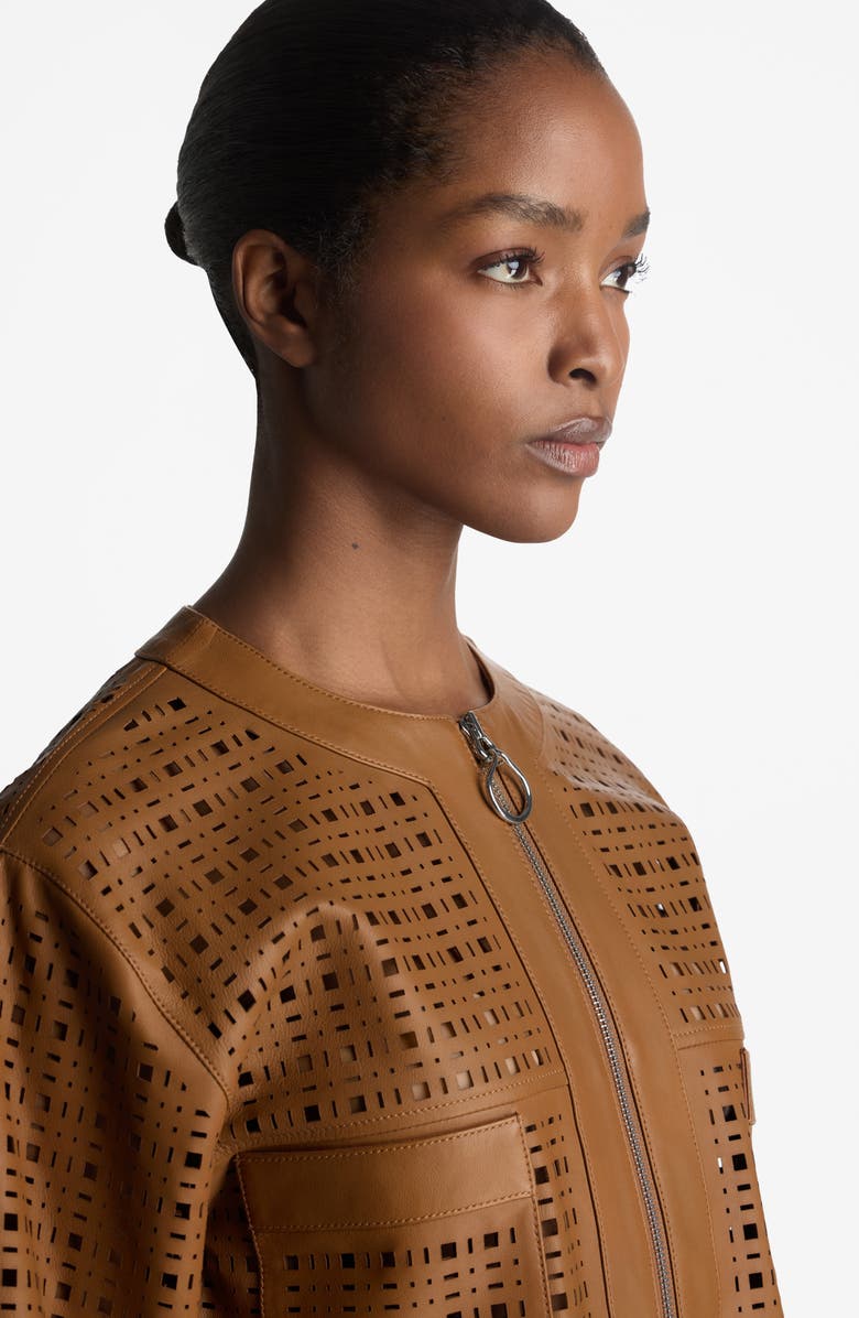 St. John Collection Laser Cut Leather Jacket, Alternate, color, 