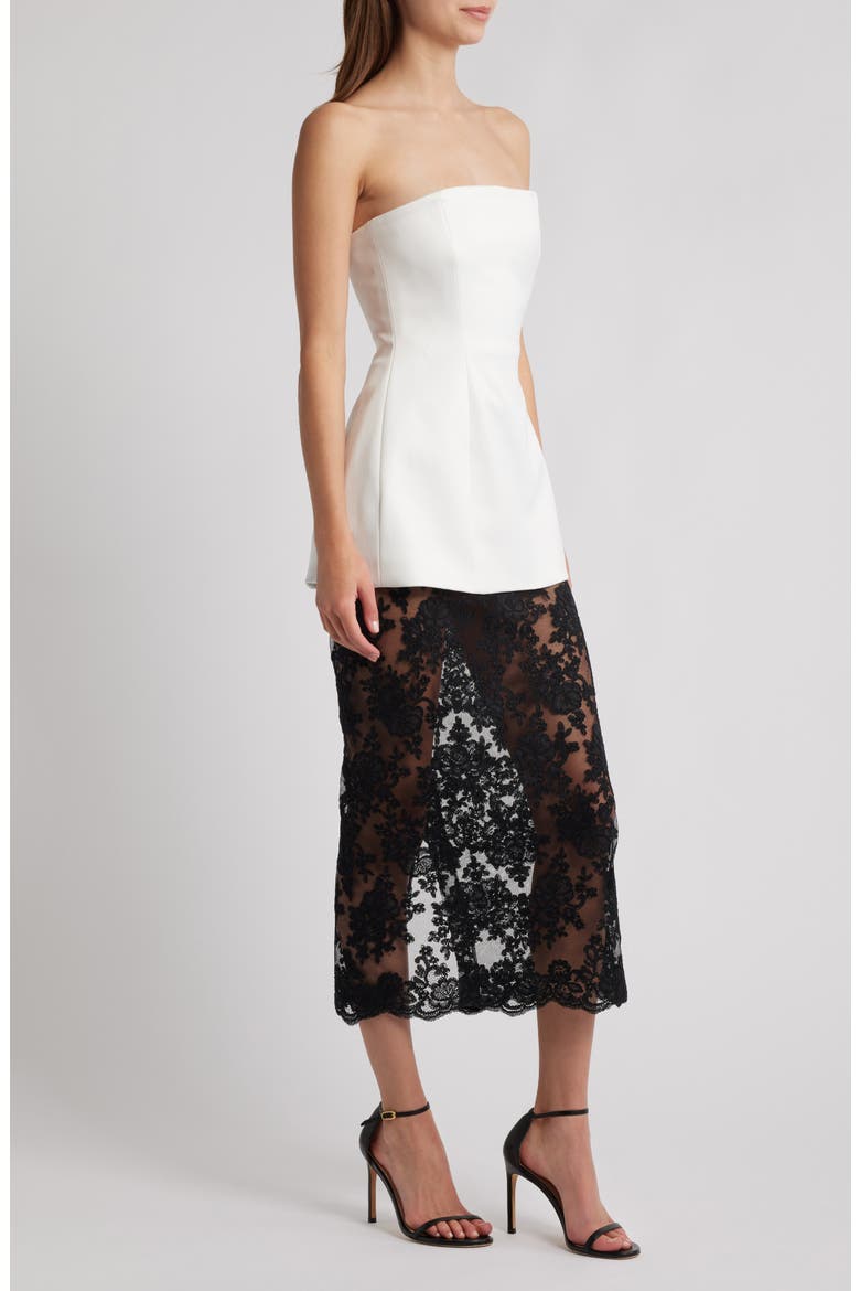 Amaya Strapless Mixed Media Cocktail Dress, Alternate, color, IVORY / BLACK