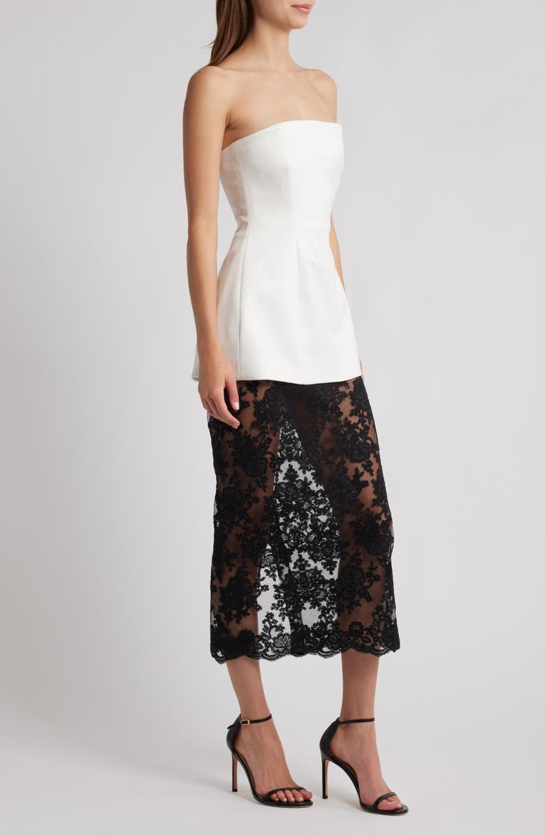 Delfi Collective Amaya Strapless Mixed Media Cocktail Dress, Alternate, color, Ivory / Black