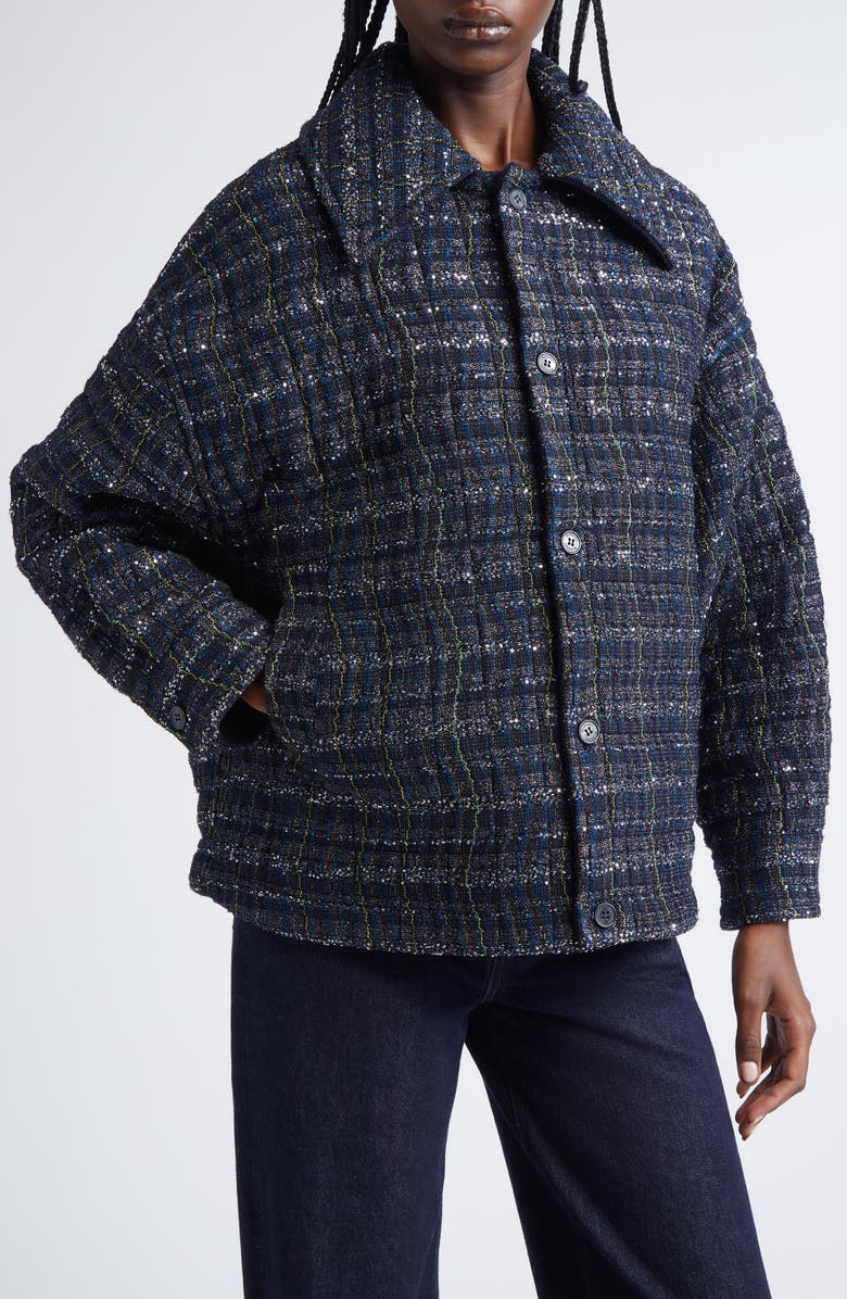 Missoni Padded Metallic Wave Check Overshirt, Alternate, color, Black And Blue