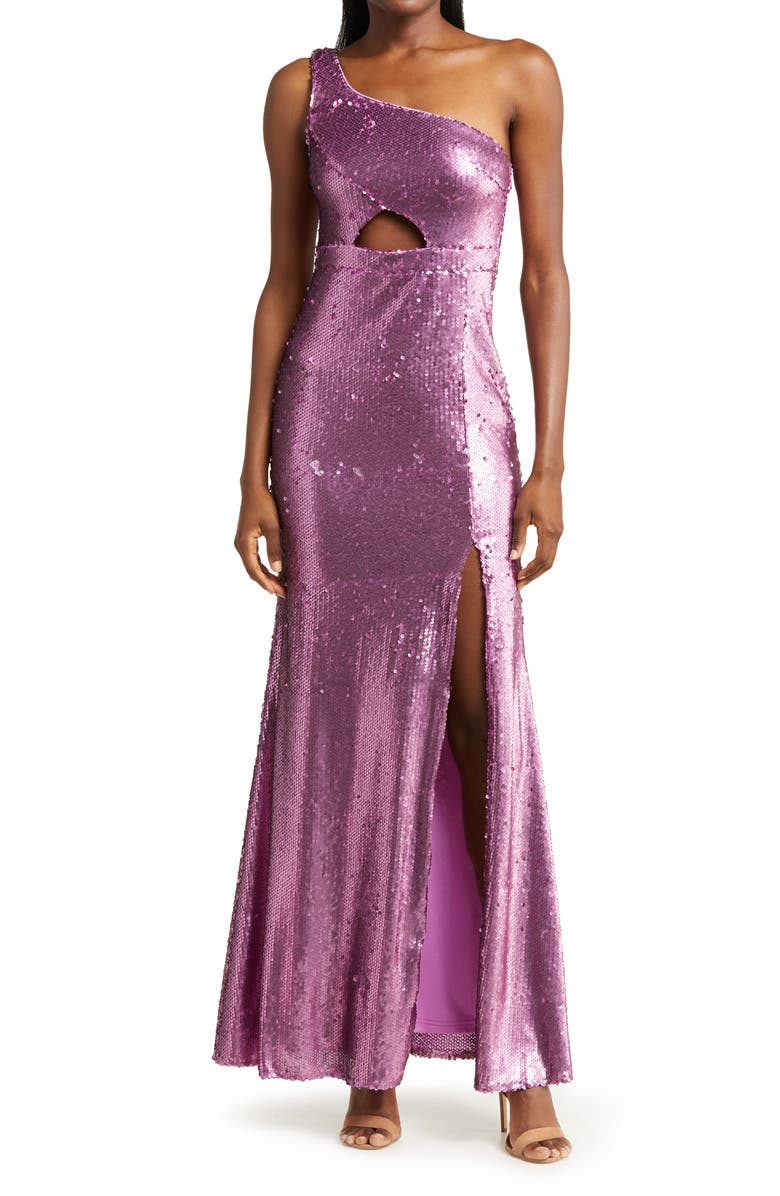 Lulus Prom Perfect Cutout One-Shoulder Sequin Gown, Alternate, color, 