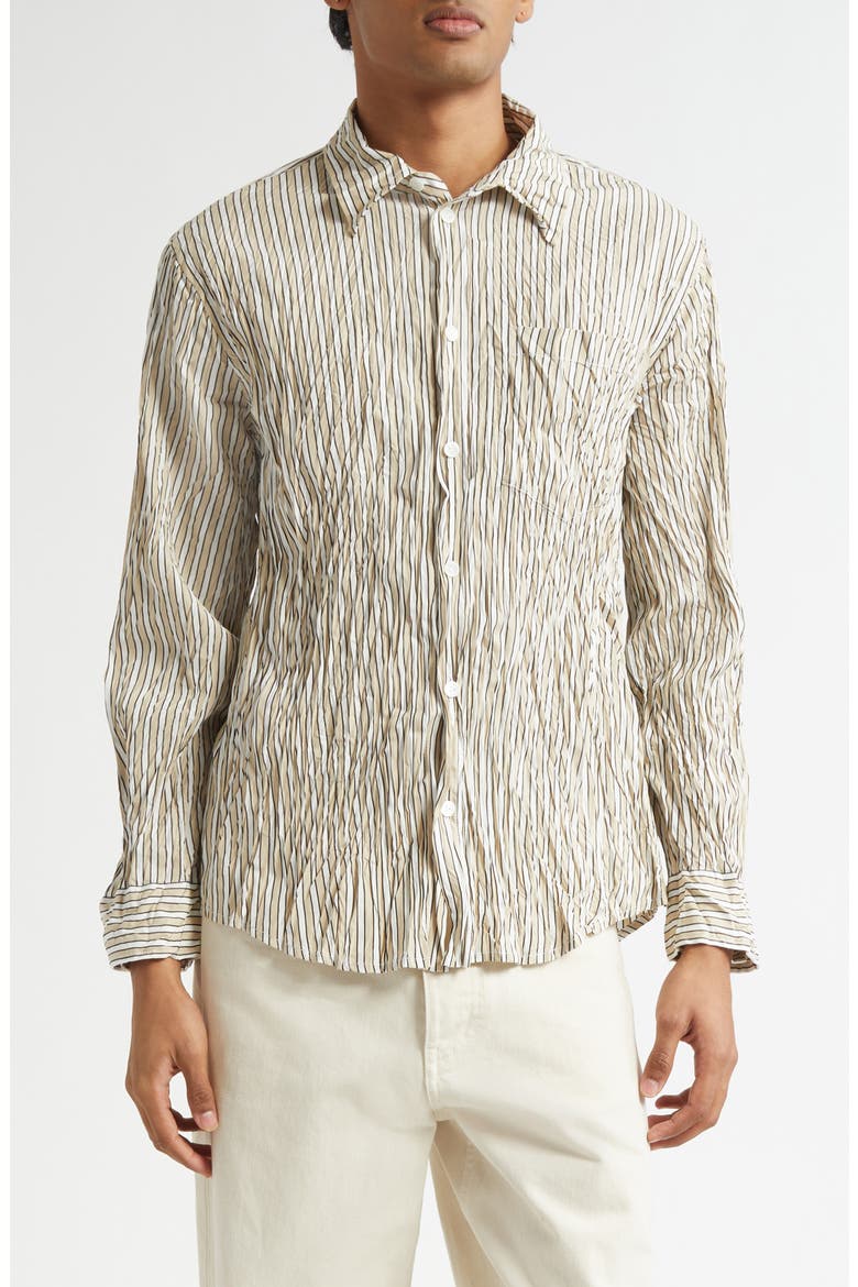 Crushed Technical Cotton Poplin Button-Up Shirt, Main, color, 8773 BEIGE/ WHITE/ BLACK