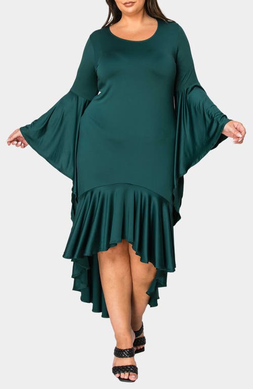 L I V D Arielle Flowy Long Sleeve High-Low Dress in Hunter Green  product
