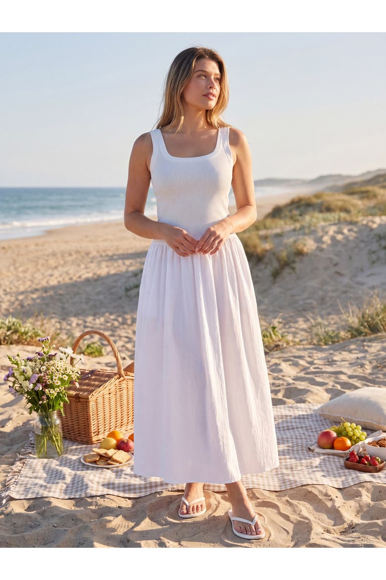 Womens Essential Sleeveless Scoop Neck A-Line Pocket Maxi Dress, Alternate, color, White