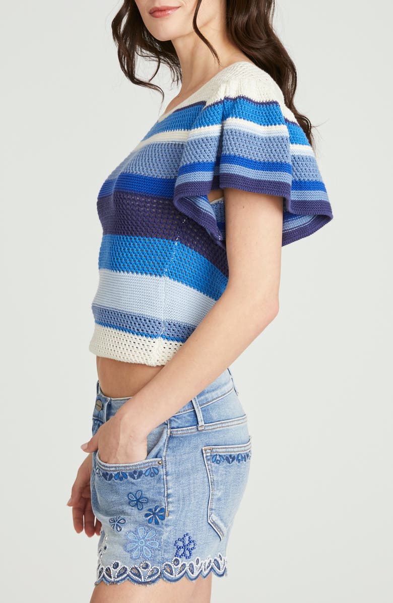 Driftwood Stripe Short Sleeve Cotton Crop Sweater, Alternate, color, Blue Multi