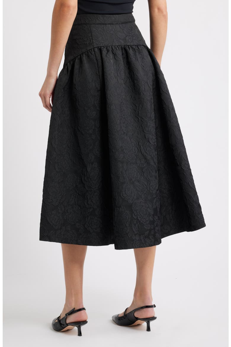 Floral Jacquard Full Midi Skirt, Alternate, color, BLACK JACQUARD