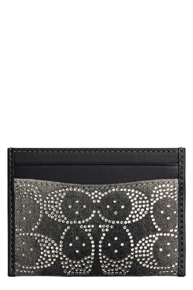 Essential Crystal Signature Denim Card Case, Main, color, LH/ BLACK