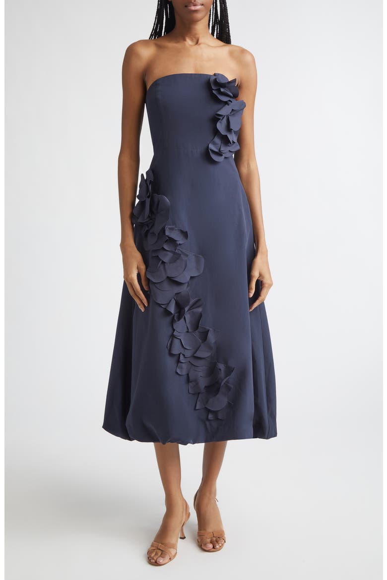 Zaria Floral Strapless Midi Dress, Main, color, NAVY