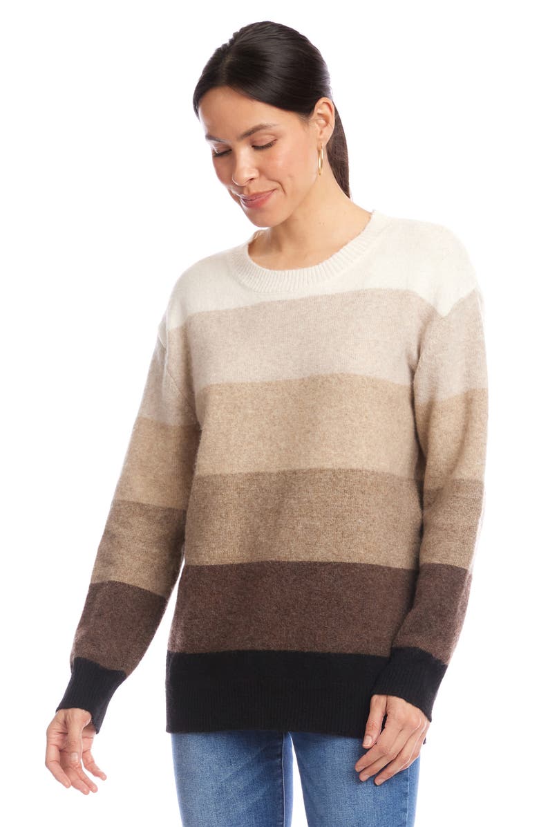 Karen Kane Ombré Stripe Colorblock Sweater, Alternate, color, Brown