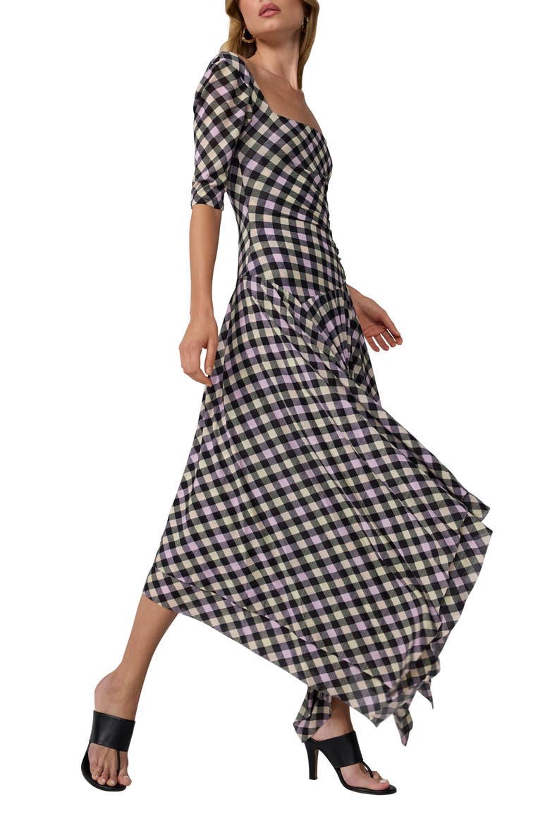 Leslie Gingham Handkerchief Hem Midi Dress, Alternate, color, HIGHLAND