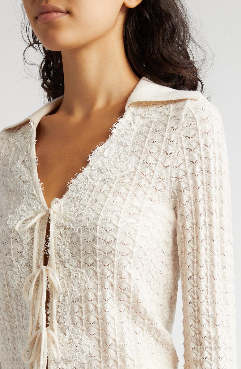 Sea Kyra Pointelle Tie Front Wool Cardigan, Alternate, color, 