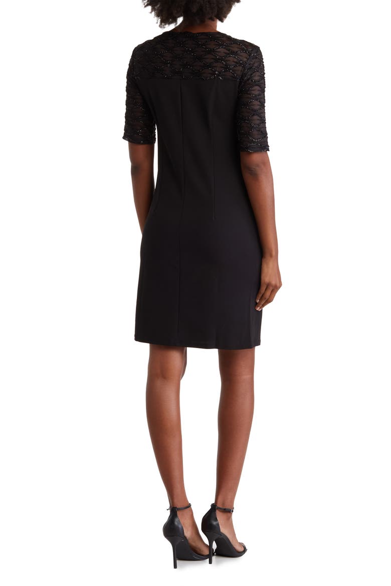 Elbow Sleeve Shealth Novelty Knit Dress, Alternate, color, BLACK