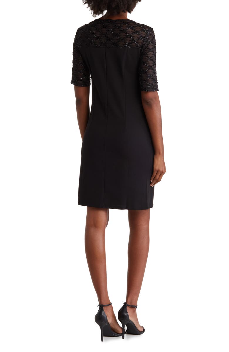 Nina Leonard Elbow Sleeve Shealth Novelty Knit Dress, Alternate, color,