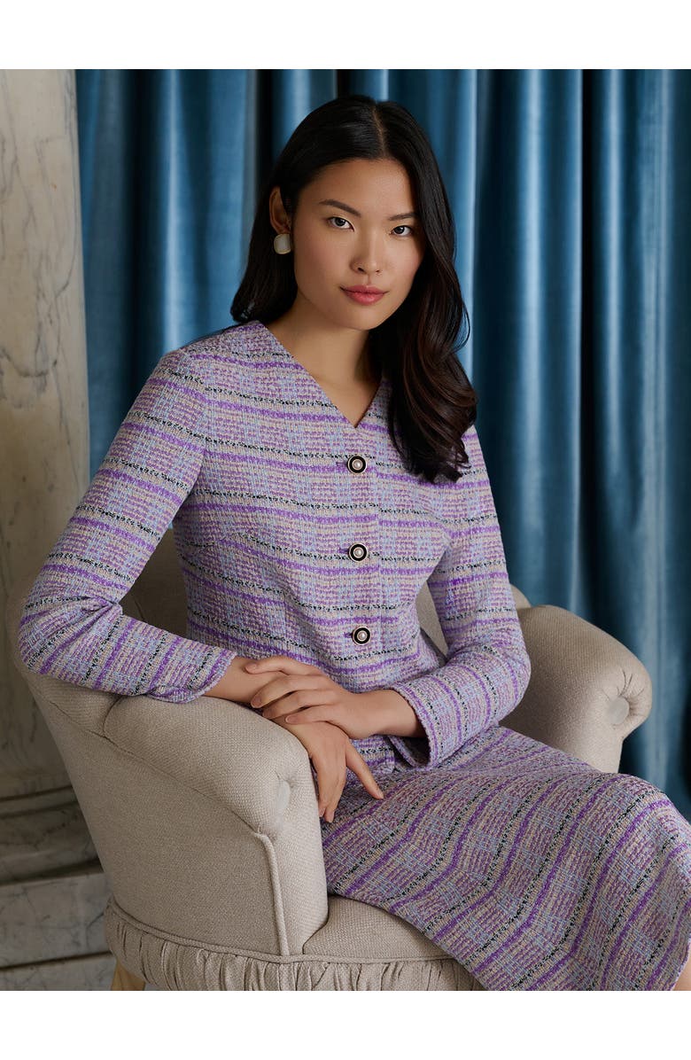 Misook Plaid Tweed Knit Jacket, Alternate, color, Biscotti/Powder Blue/Purple