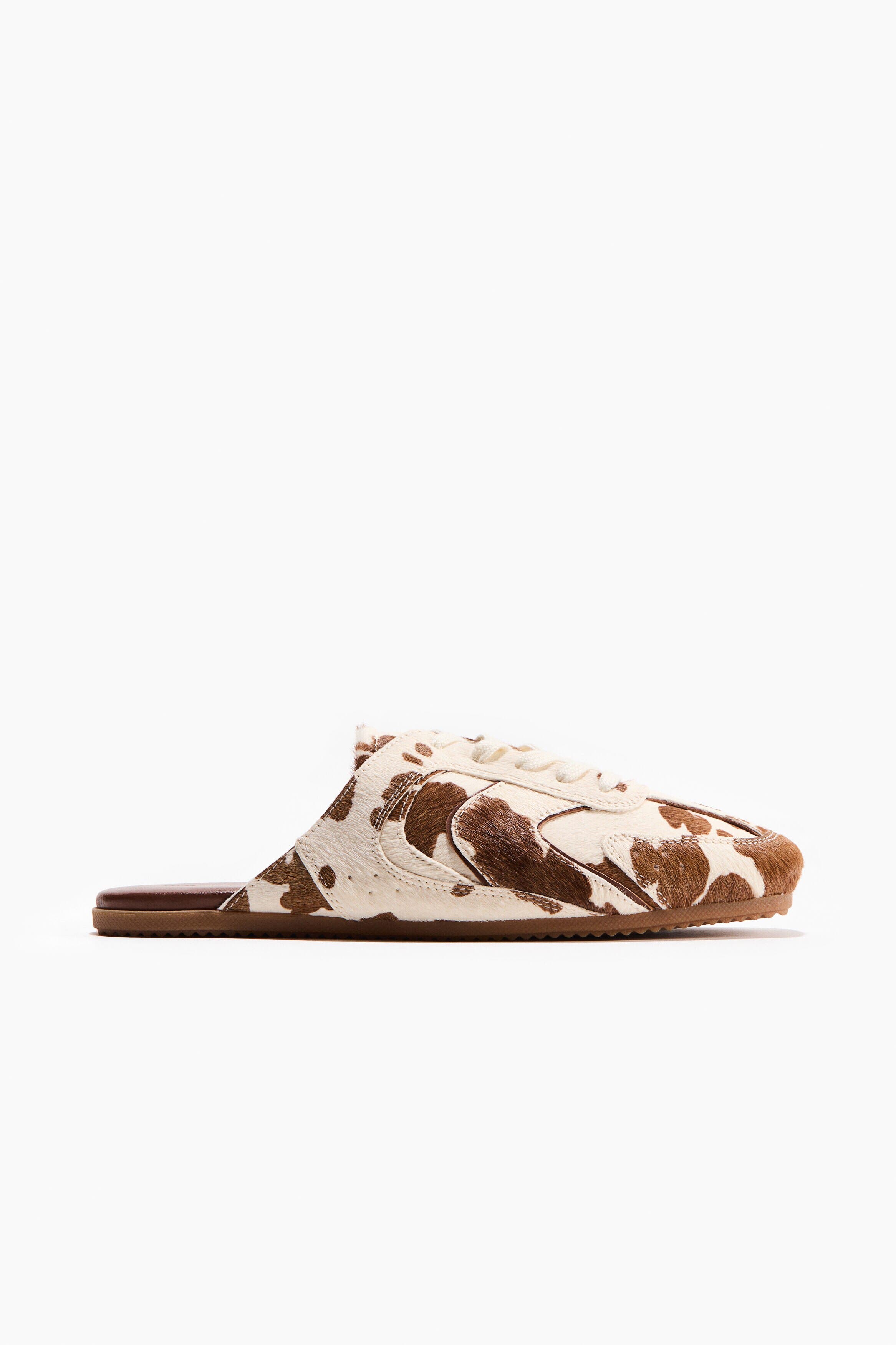 H&M Trainer-style Leather Mules, Alternate, color, Brown/Cowhide Print