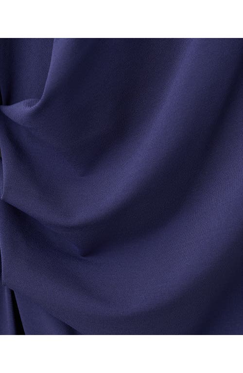 Mango X Kaia Gerber Long Sleeve Drape Asymmetric Gown In Blue