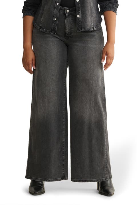 NCE High Waist Wide Leg Jeans (Overcast) (Plus)