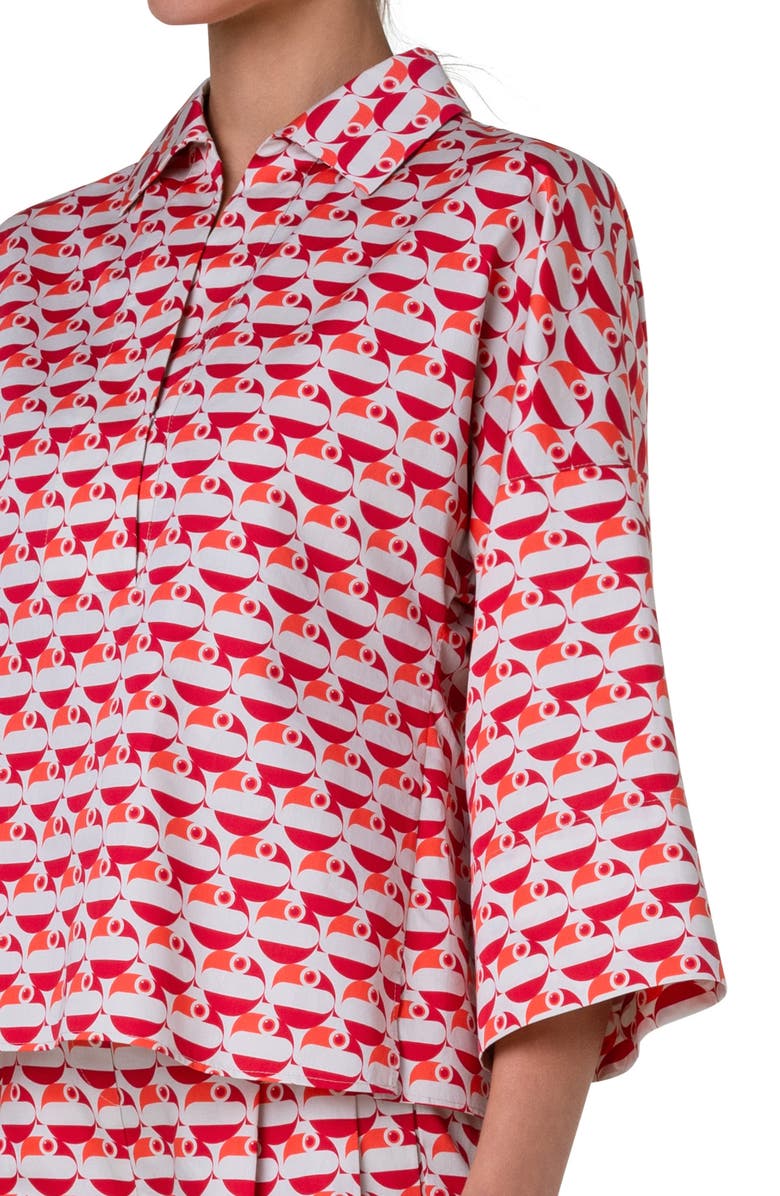 Akris punto Flamingo Dot Print Cotton Satin Shirt, Alternate, color, 