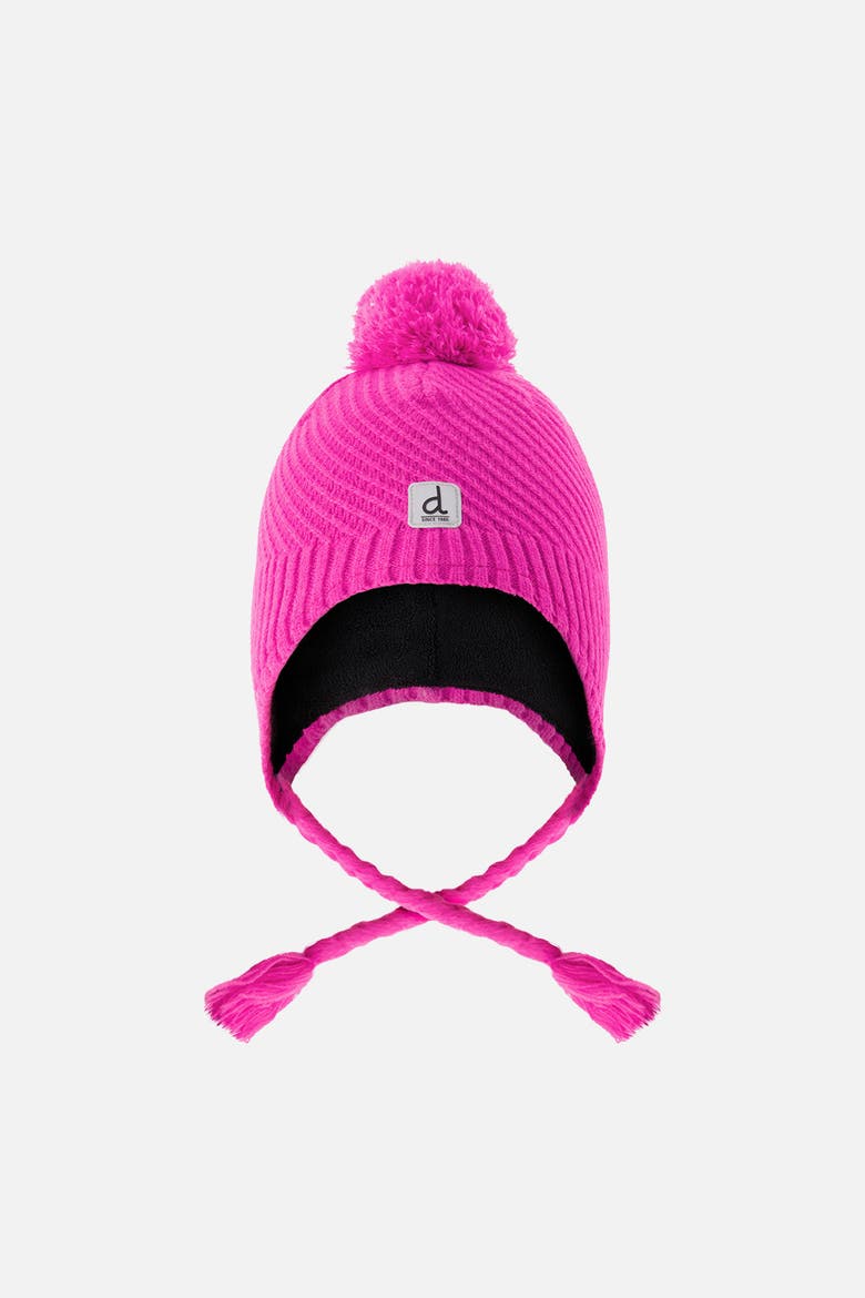 Winter Knit Ear Flap Pompom Hat, Main, color, Bright Pink