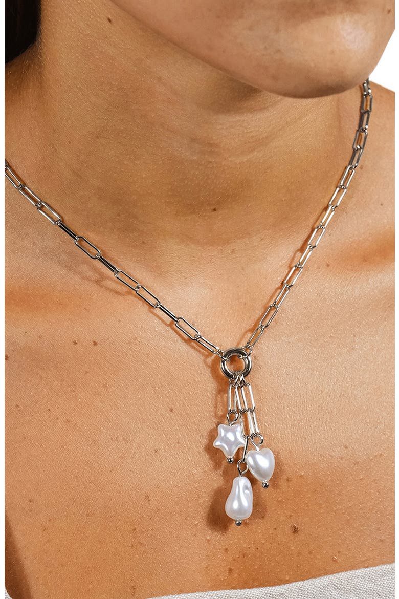 Sabrina Mixed Pearl Charm Necklace, Alternate, color, SILVER