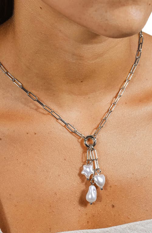 Sterling Forever Sabrina Mixed Pearl Charm Necklace In Silver