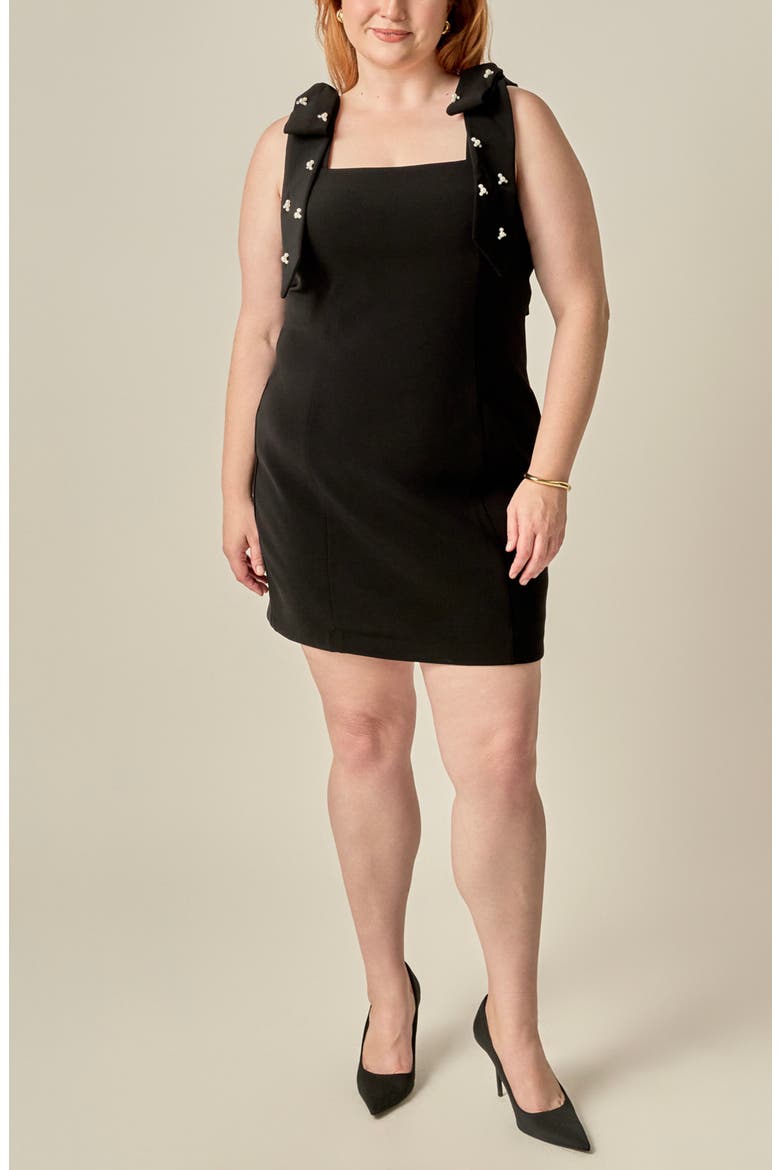 Rhinestone Bow Minidress, Main, color, BLACK