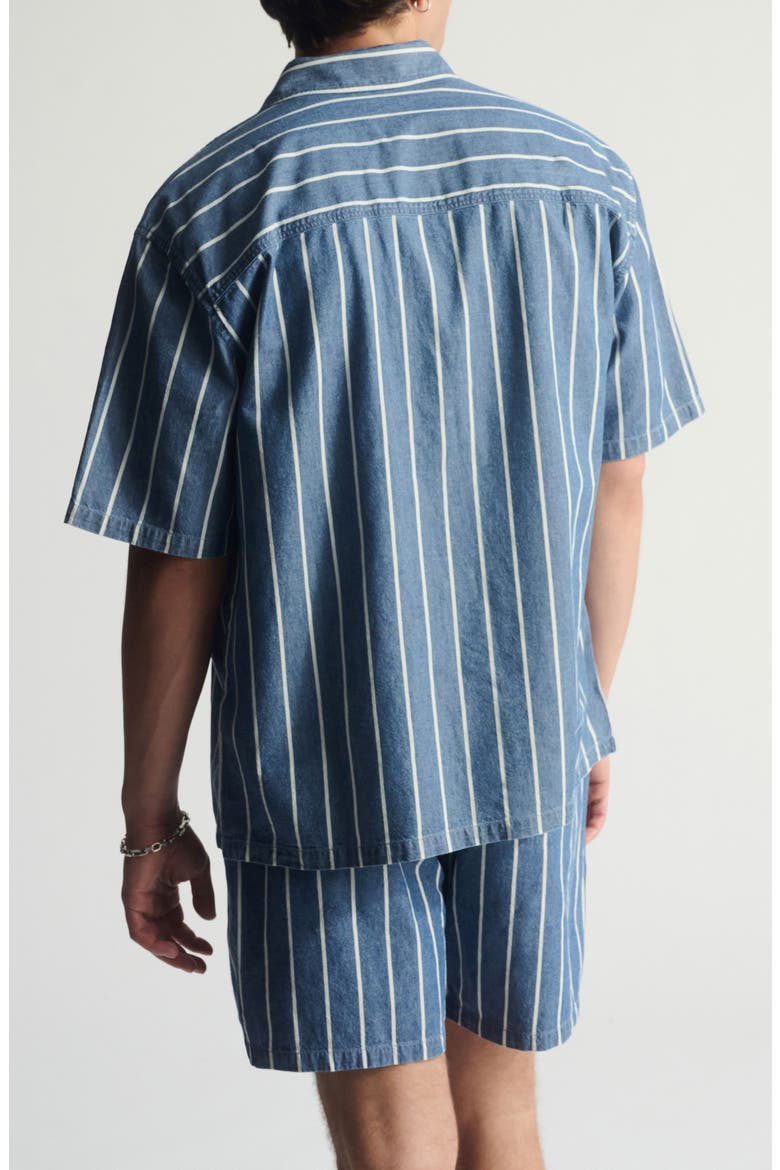 Stripe Short Sleeve Cotton Button-Up Shirt, Alternate, color, BLUE STRIPED