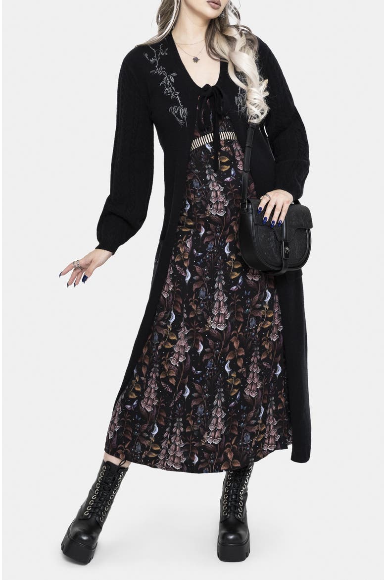 Rime Cable Knit Sleeve Longline Cardigan, Alternate, color, Black
