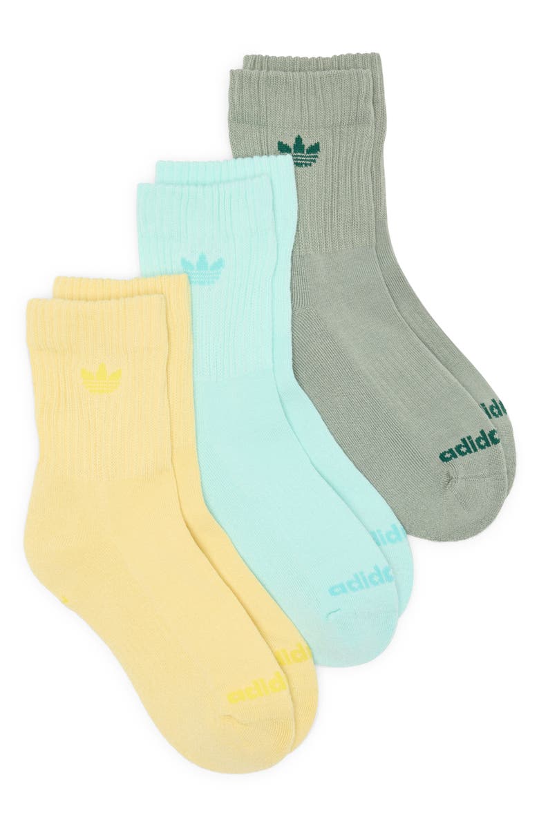 adidas Assorted 3-Pack Trefoil 2.0 Quarter Socks, Main, color, Blue/ Silver Green/Yellow