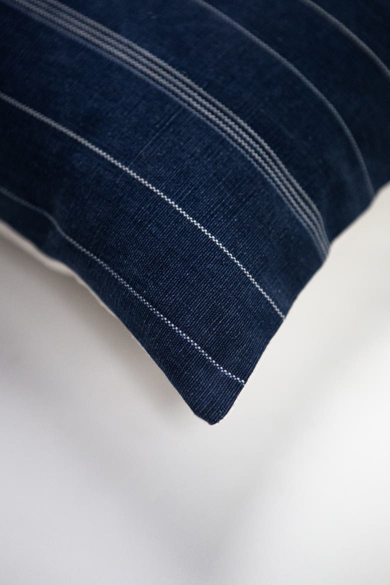 Vintage Indigo Denim Embroidered Stripe Handwoven Throw Pillow, Alternate, color, Blue
