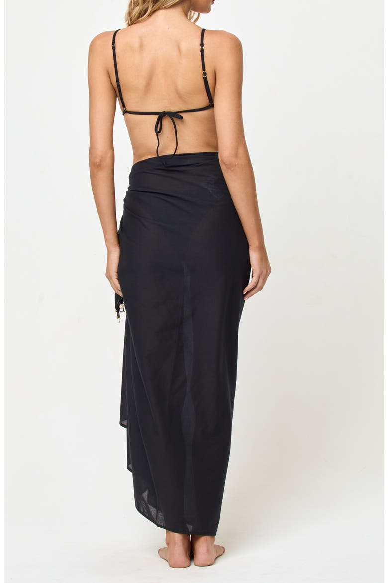 Mika Seashell Fringe Cotton Cover-Up Sarong, Alternate, color, BLACK