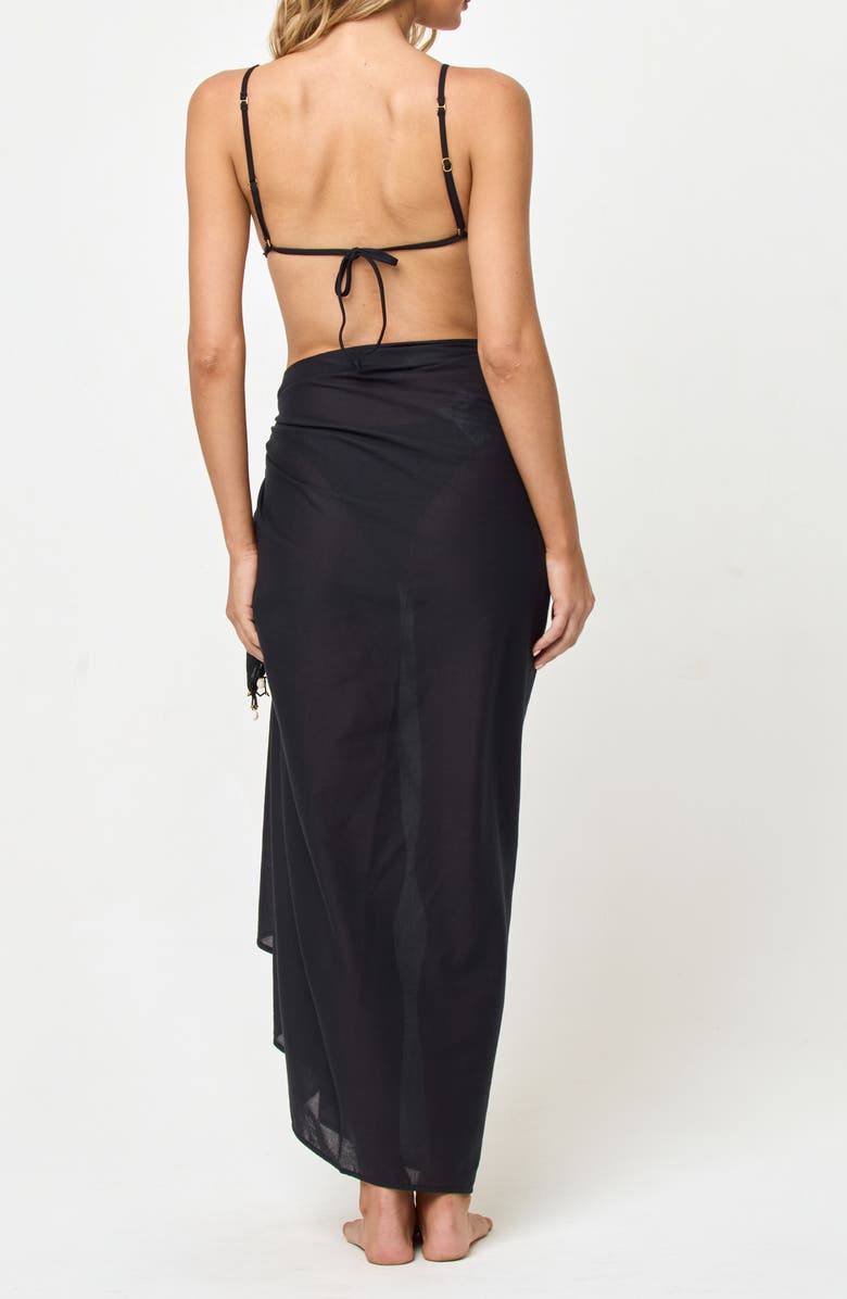 LSPACE Mika Seashell Fringe Cotton Cover-Up Sarong, Alternate, color, Black