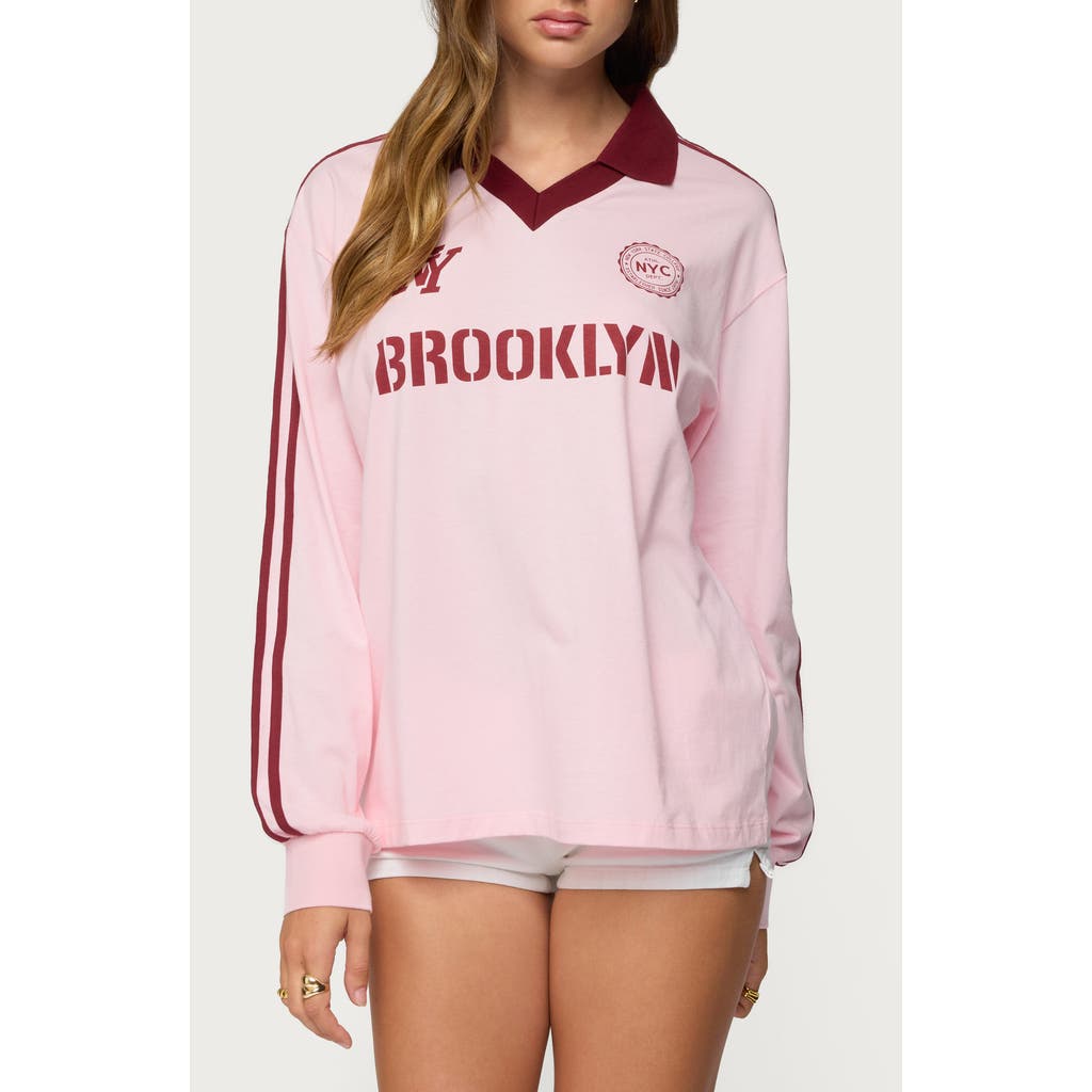 Edikted Brooklyn Johnny Collar Cotton Graphic T-shirt In Pink