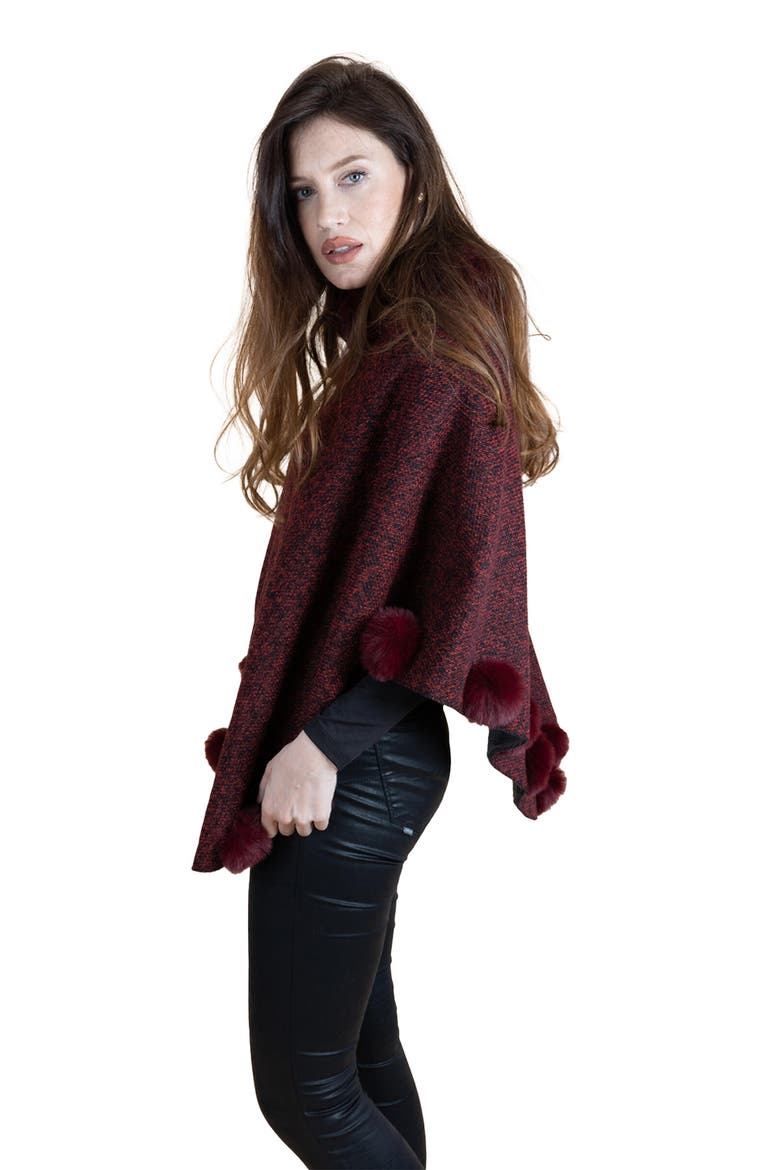 Posey Faux Fur Pompom Poncho, Alternate, color, RED